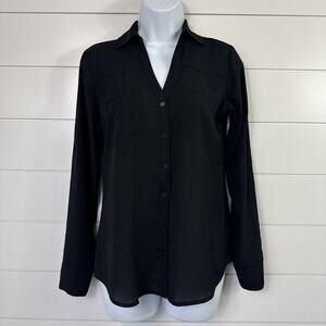 Express The Portofino Shirt Blouse Long Sleeve Button Front Black sz XS